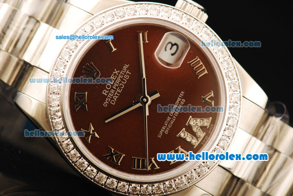 Rolex Datejust Automatic Movement ETA Coating Case with Brown Dial and Diamond Bezel - Click Image to Close